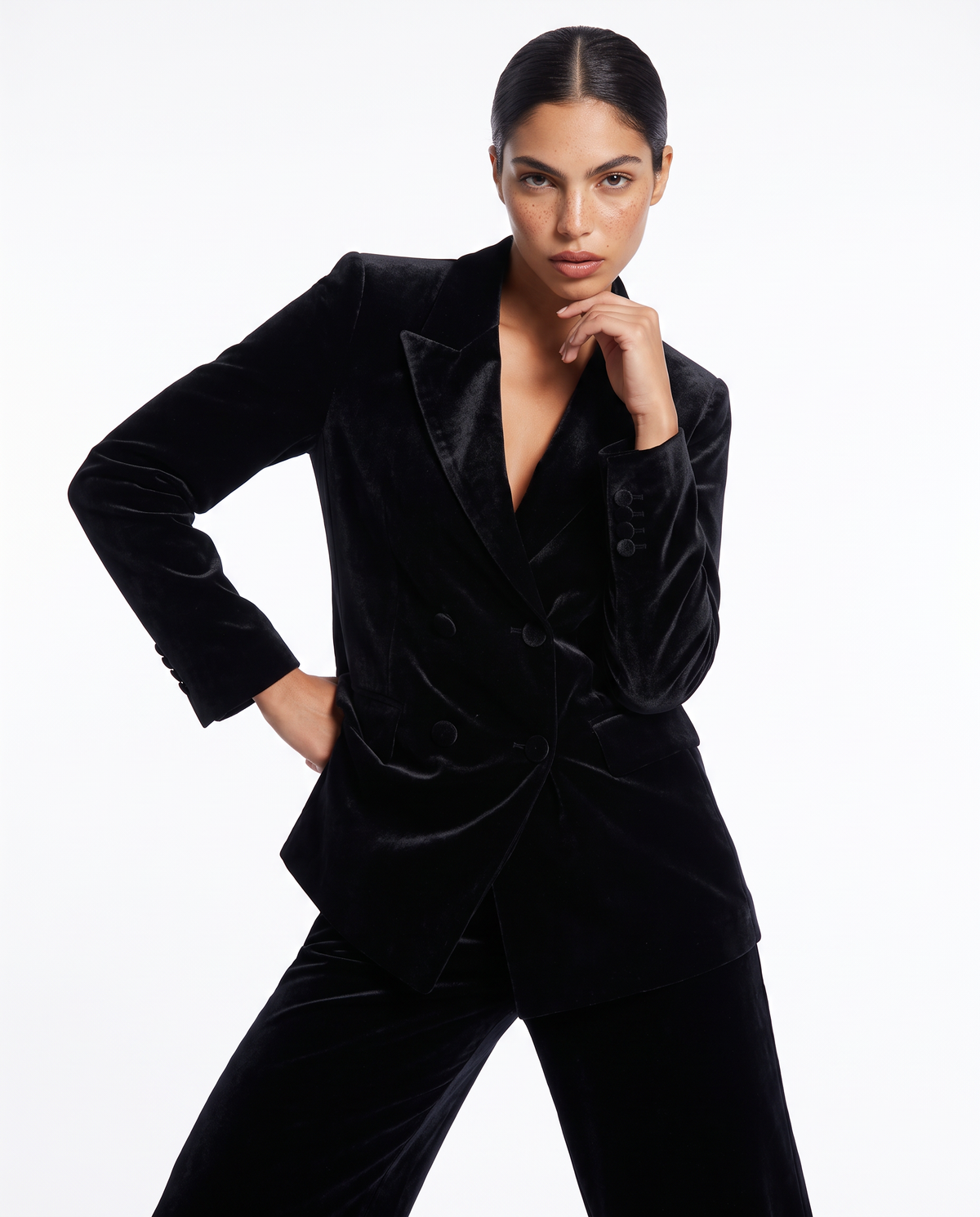 Elegant double-breasted velvet jacket - Black