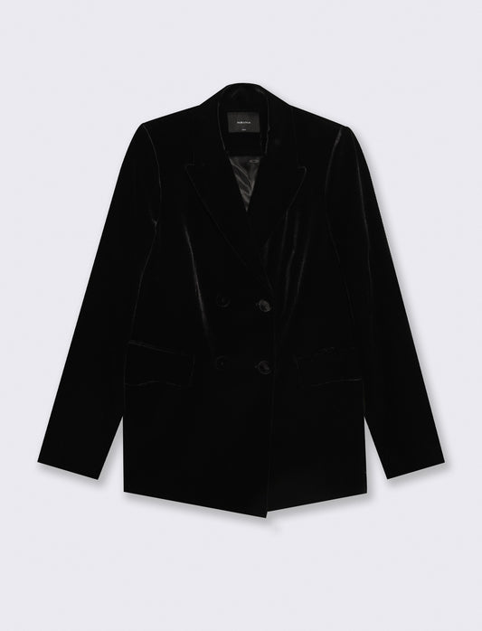Elegant double-breasted velvet jacket - Black
