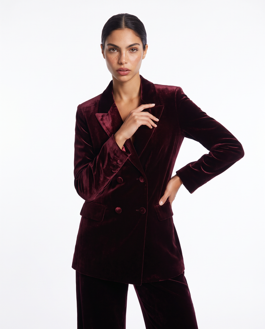 Giacca doppiopetto in velluto elegante - Bordeaux
