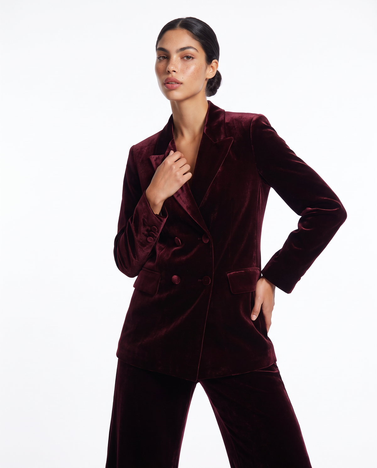 Giacca doppiopetto in velluto elegante - Bordeaux