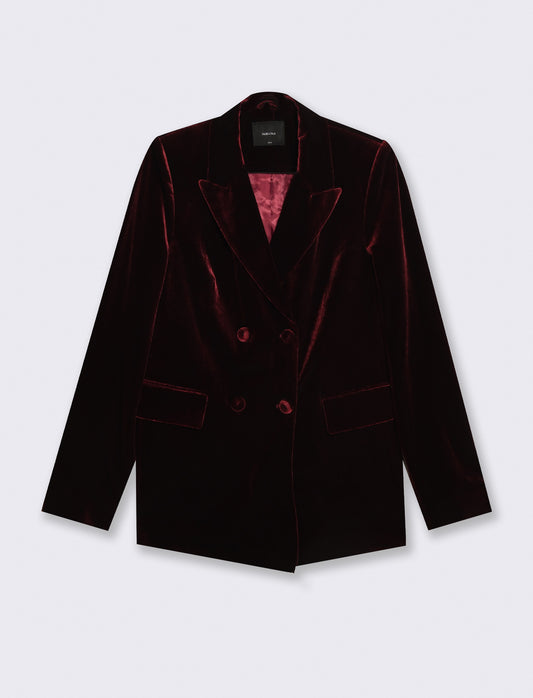 Elegant double-breasted velvet jacket - Red