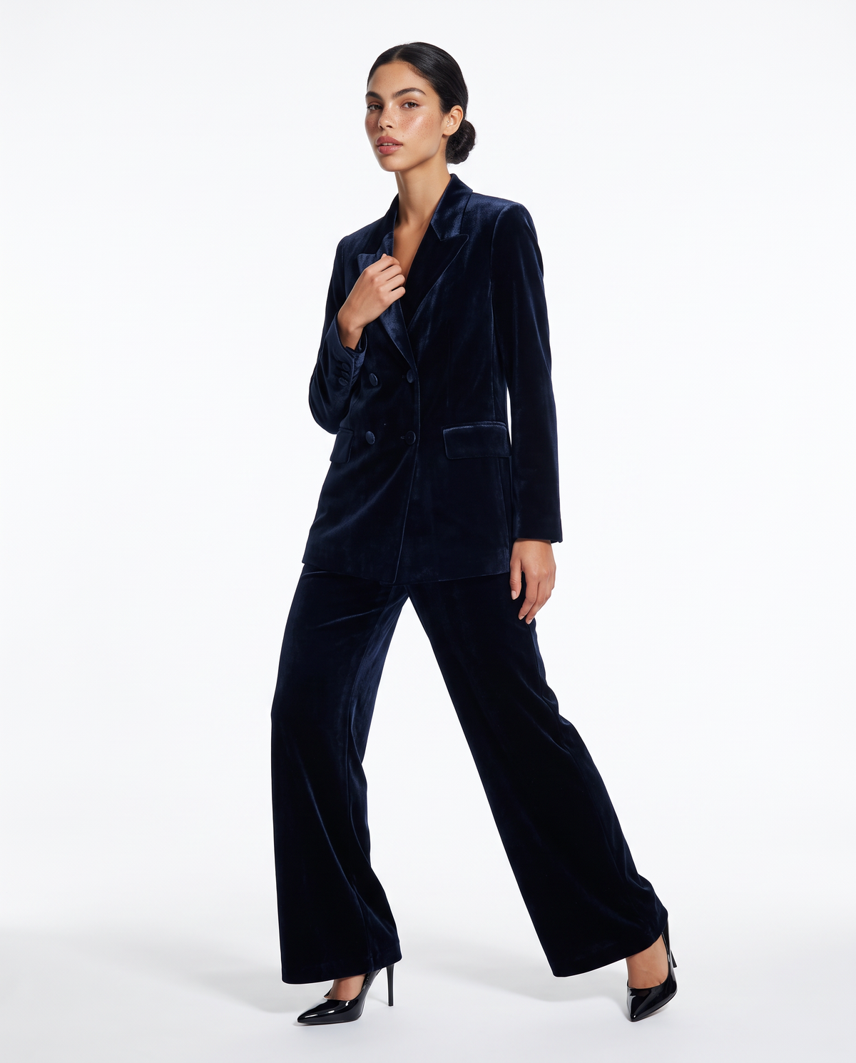 Giacca doppiopetto in velluto elegante - Blu