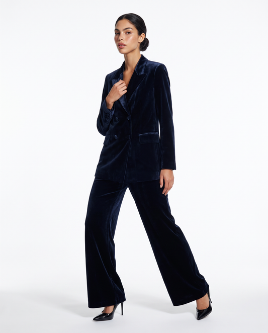 Giacca doppiopetto in velluto elegante - Blu