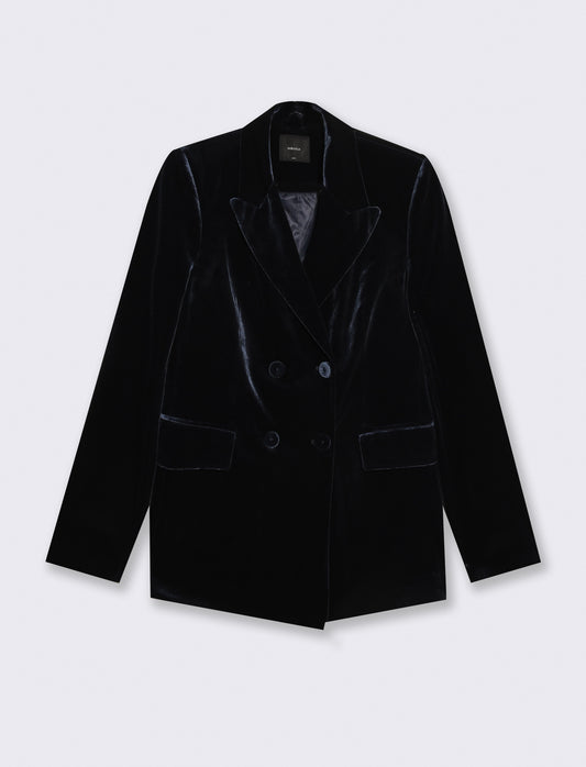 Elegant double-breasted velvet jacket - Blue