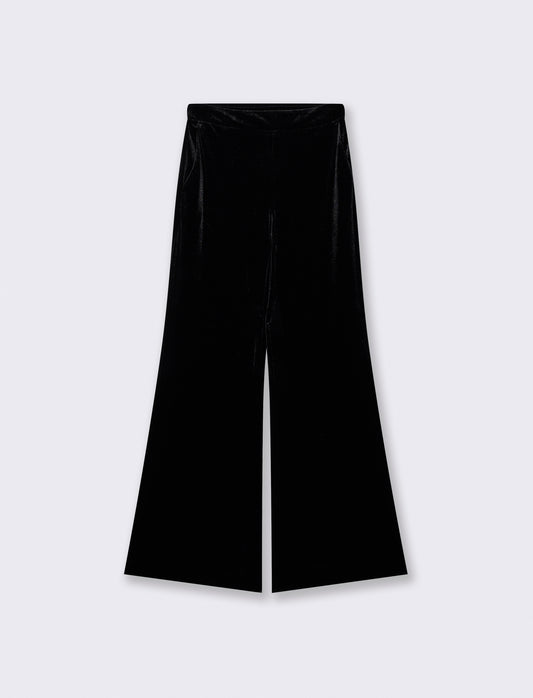 Wide leg velvet pants with elastic - Black