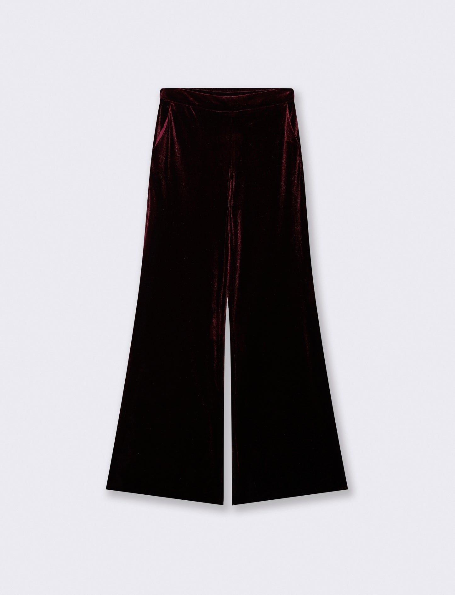 Pantalone in velluto wide leg con elastico - Bordeaux