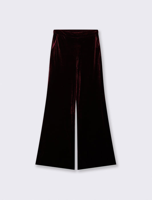 Wide leg velvet pants with elastic - Red