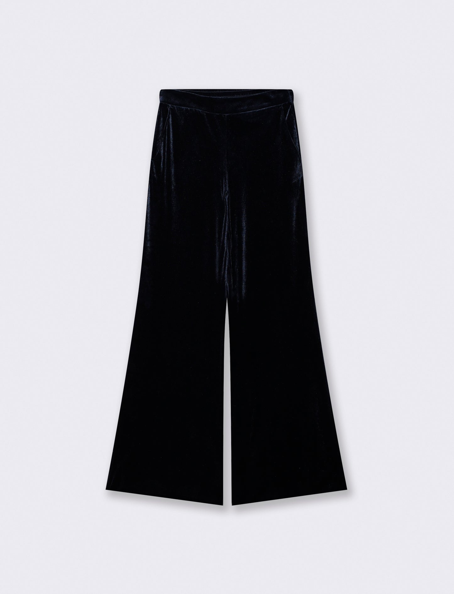 Pantalone in velluto wide leg con elastico - Blu