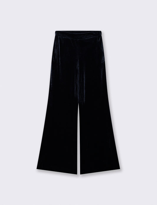 Wide leg velvet pants with elastic - Blue