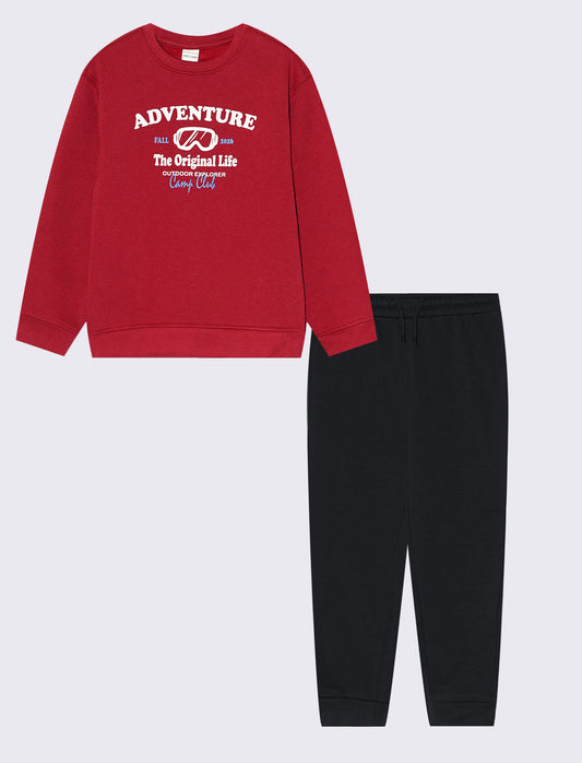 Two-Piece Comfortable and Practical Sweatshirt Set - Red