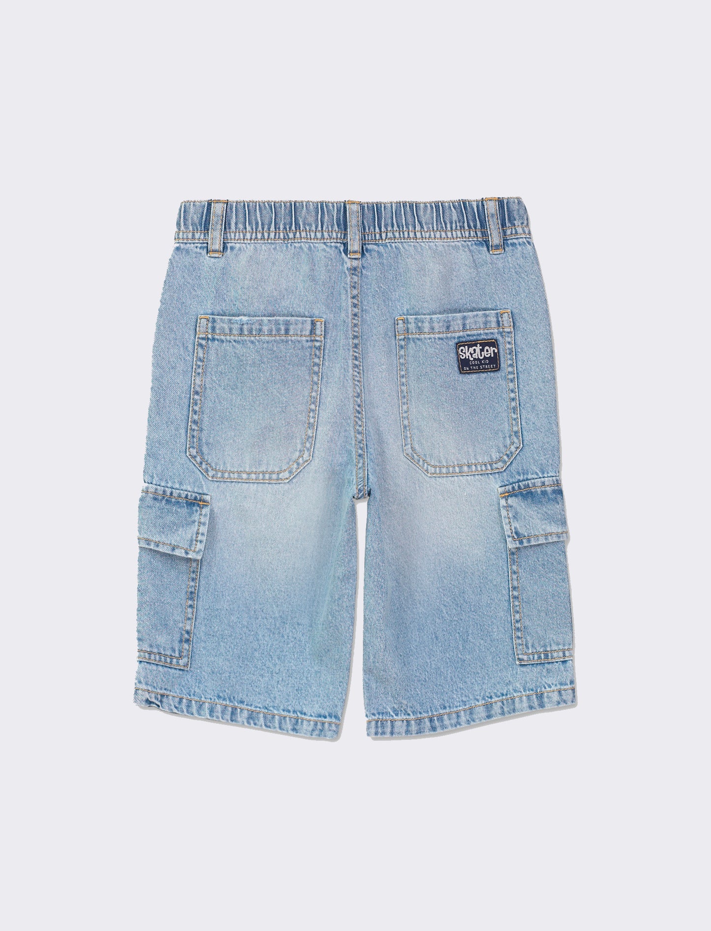 100% Cotton Denim Cargo Bermuda Shorts - Loose Fit for Street Style and Comfort - Blue