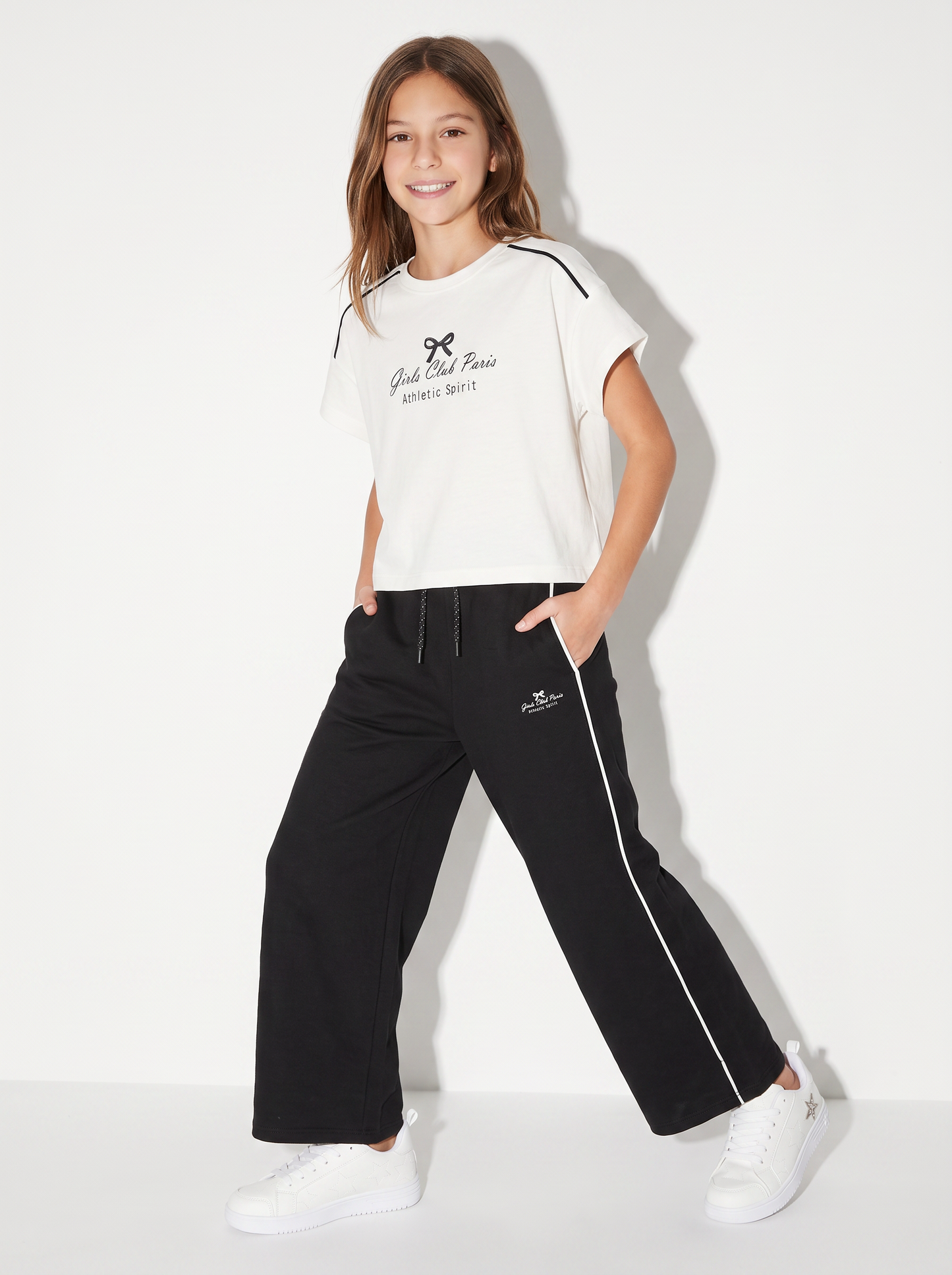 Cropped short sleeve crew neck T-shirt - White