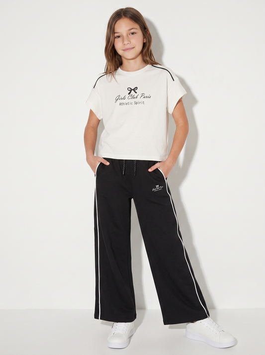 Cropped short sleeve crew neck T-shirt - White