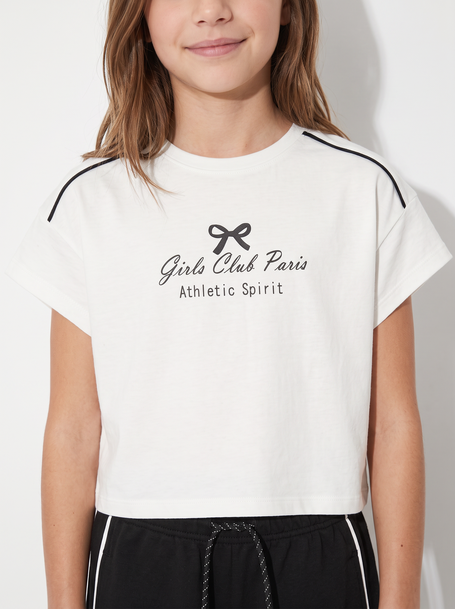 Cropped short sleeve crew neck T-shirt - White
