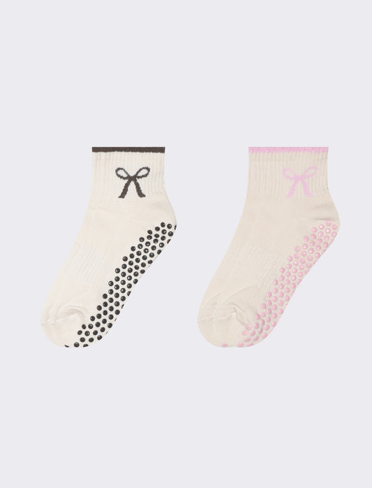 Calzini antiscivolo fiocco - 2 paia - Rosa