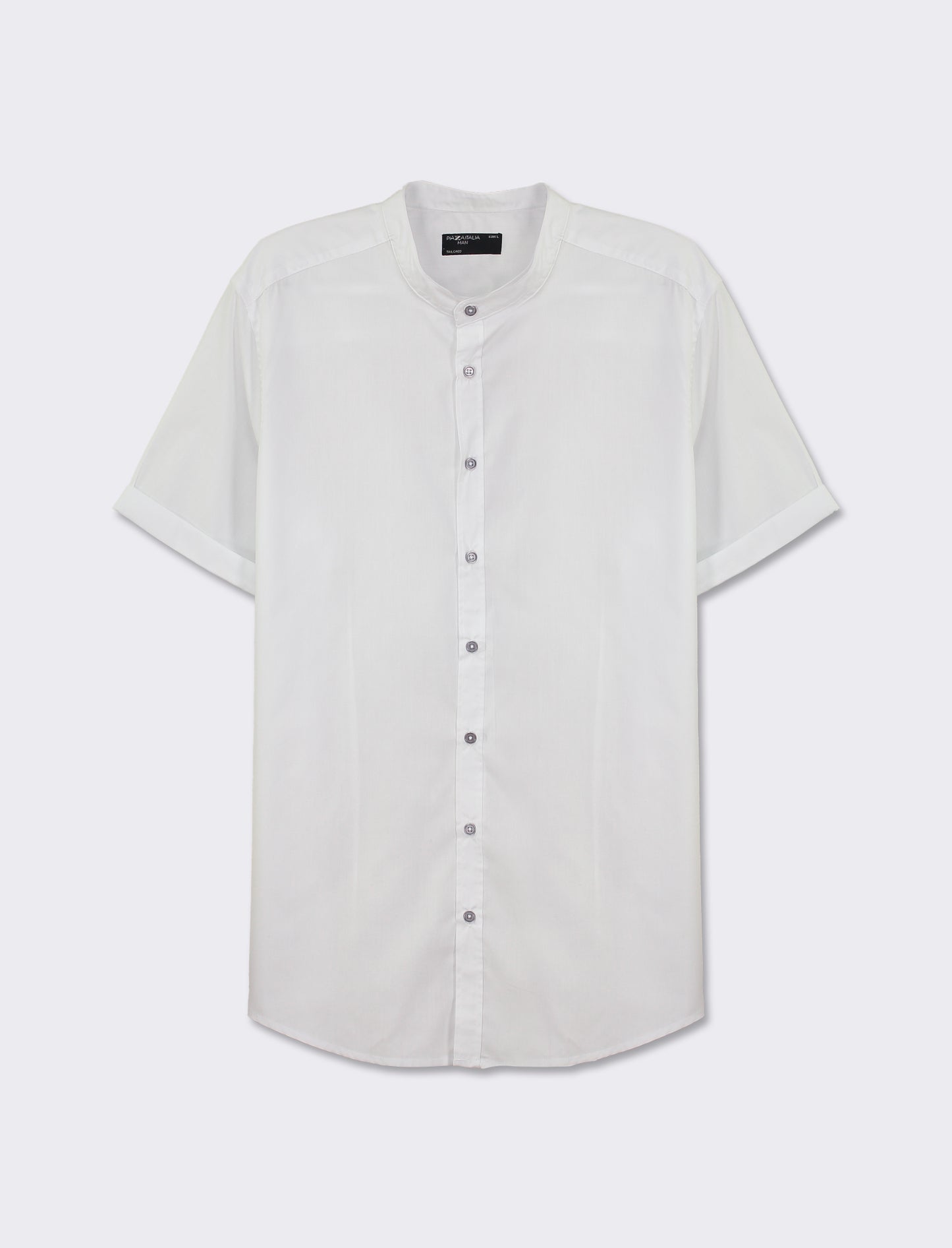 Regular Fit Cotton Blend Easy Iron Shirt with Short Sleeves and Korean Collar - White