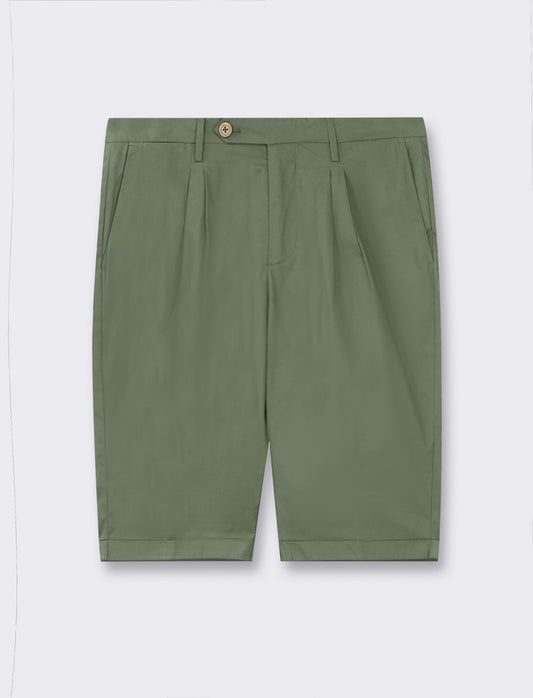 Men's Slim Fit Chino Bermuda Shorts - Cotton Poplin with Stretch - Green