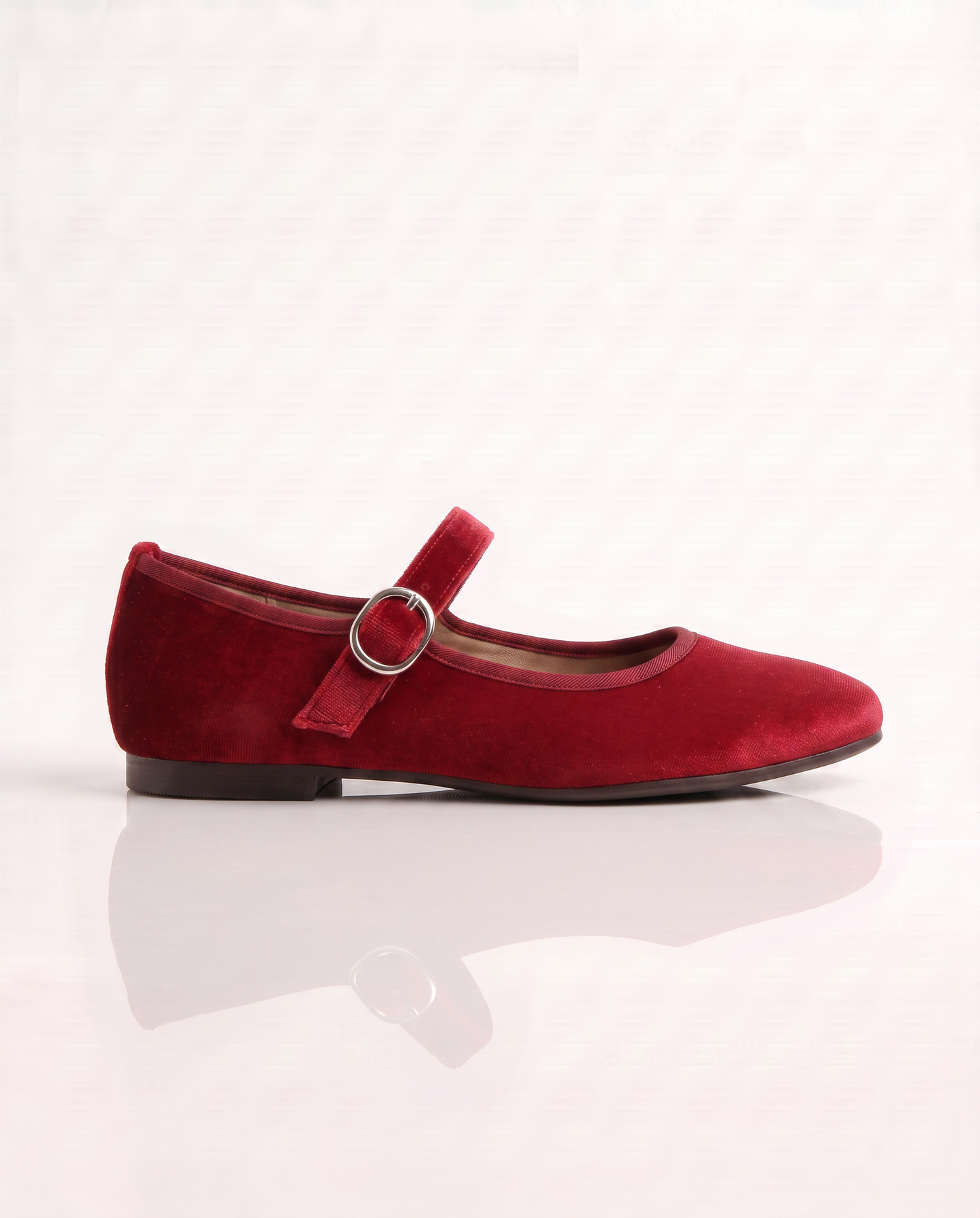Velvet Ballerina with Buckle for Girls - Red