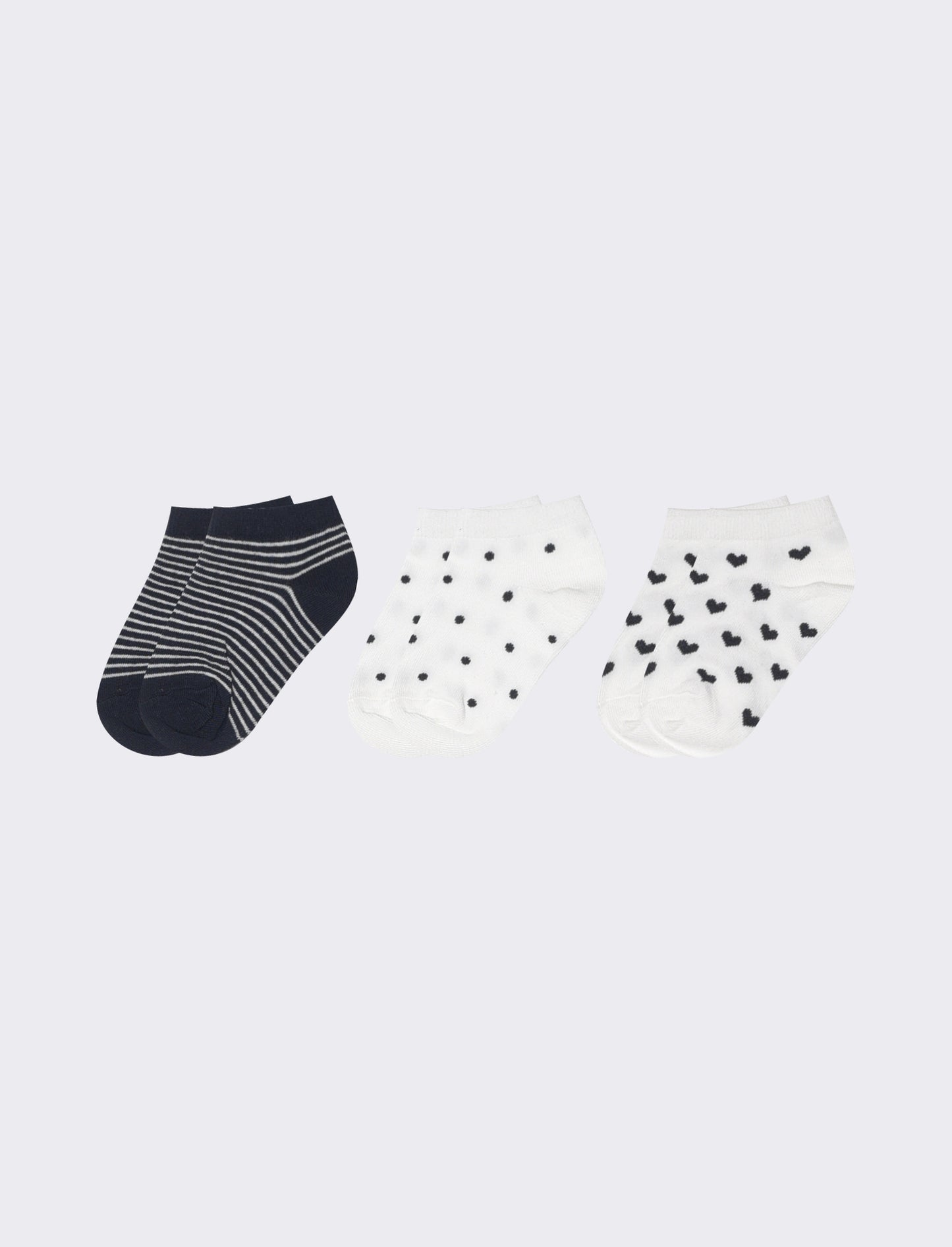 Socks 3 pairs: polka dots, hearts, stripes - Blue
