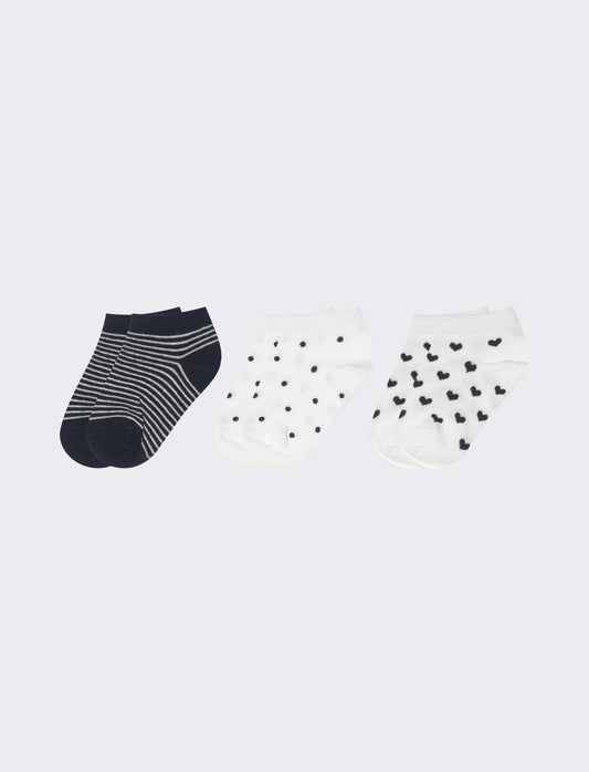 Calzini 3 paia: pois, cuori, strisce - Blu
