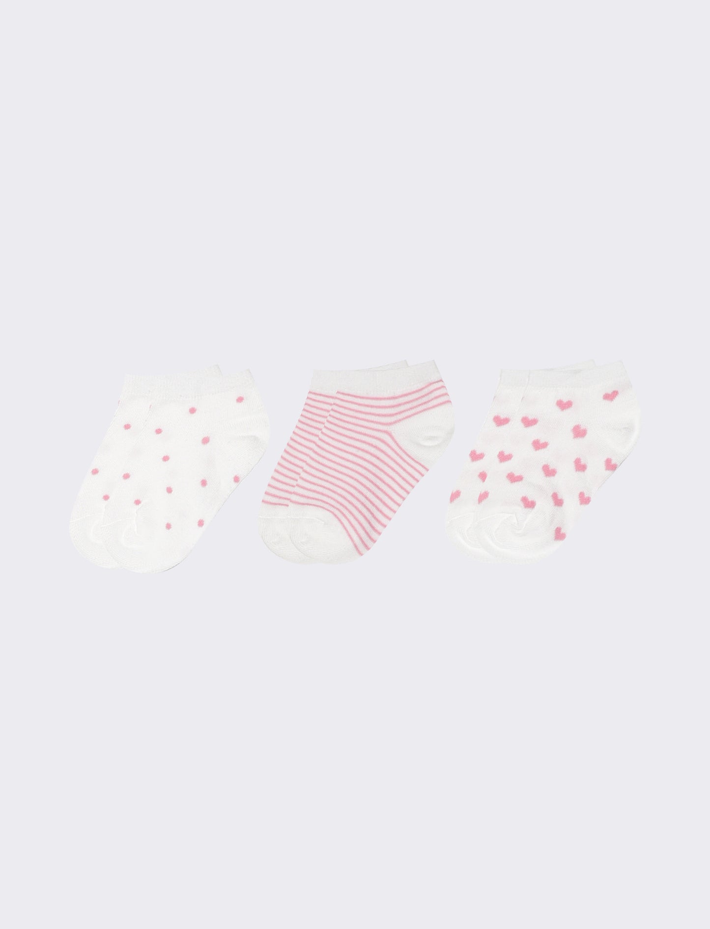 Socks 3 pairs: polka dots, hearts, stripes - Pink