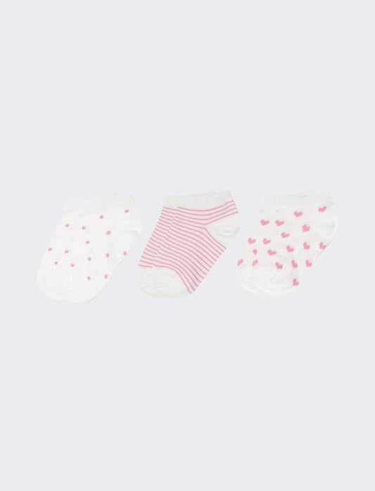 Calzini 3 paia: pois, cuori, strisce - Rosa