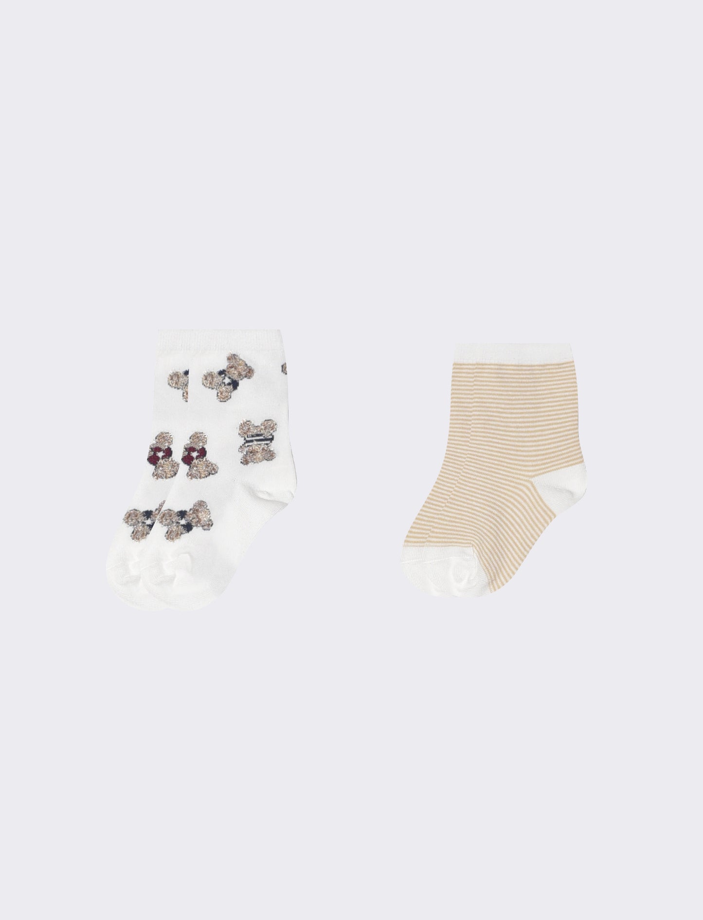 Calzini orsetti e righe per bambina - Beige