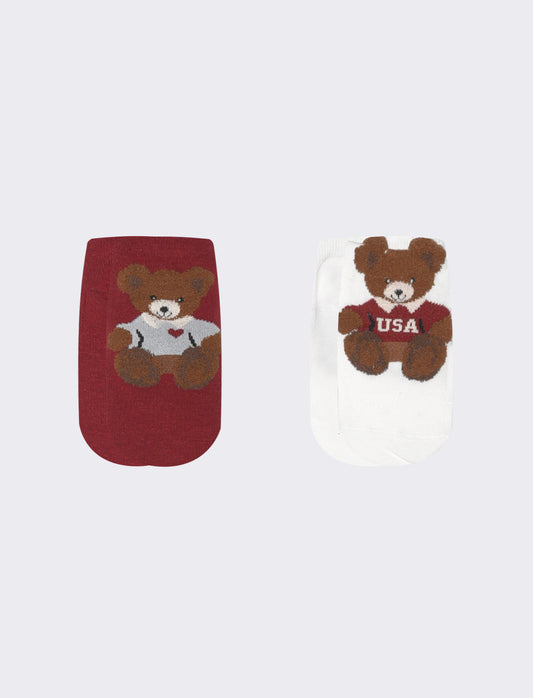 Calzini orsetti 3D per bambina - 2 paia - Bordeaux