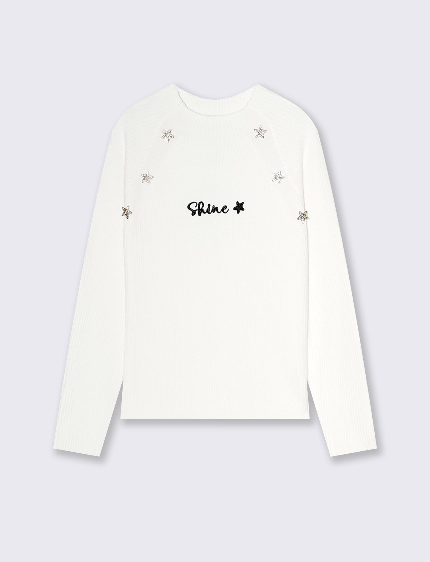 Maglia manica lunga con ricamo e bottoni - Bianco latte