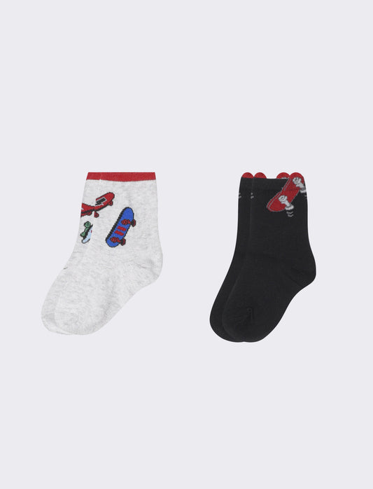 Embroidered Skate Socks for Kids - 3 Pairs - Red