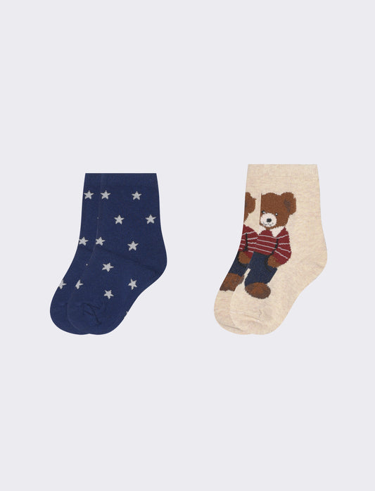 Clazini: 2 pairs of stars and teddy bear - Blue