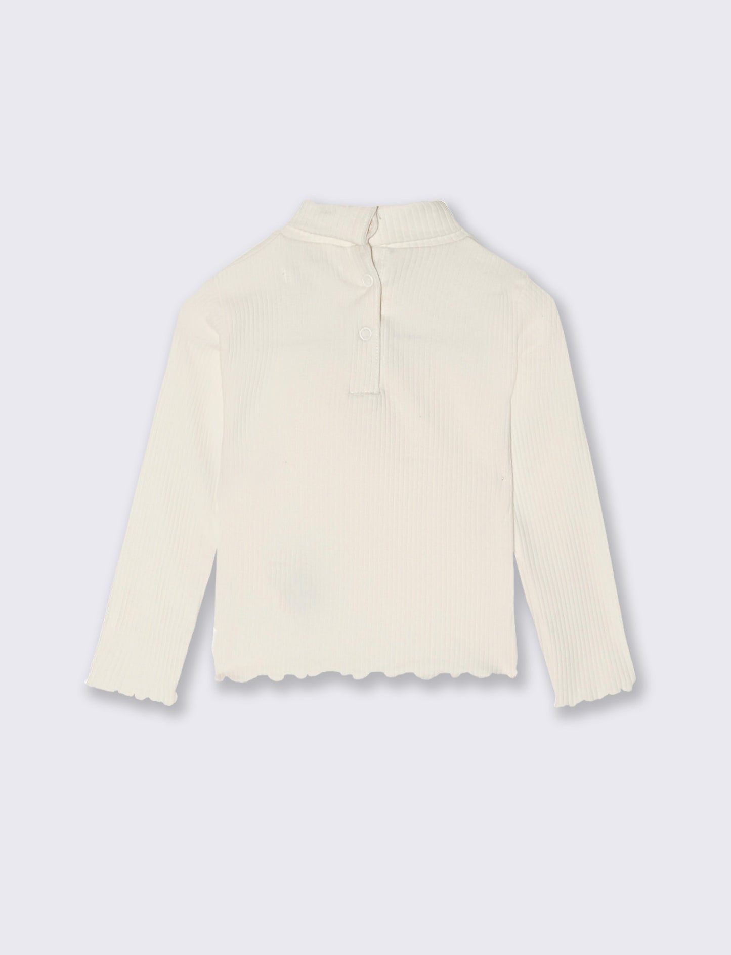 Maglietta lupetto in costina manica lunga - Bianco latte