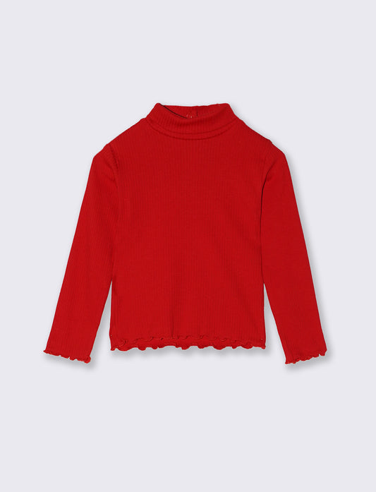 Maglietta lupetto in costina manica lunga - Rosso