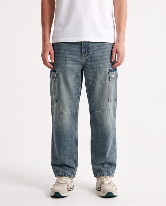 JEANS BAGGY CARGO FIT CON TASCONI SLAVATI - Denim