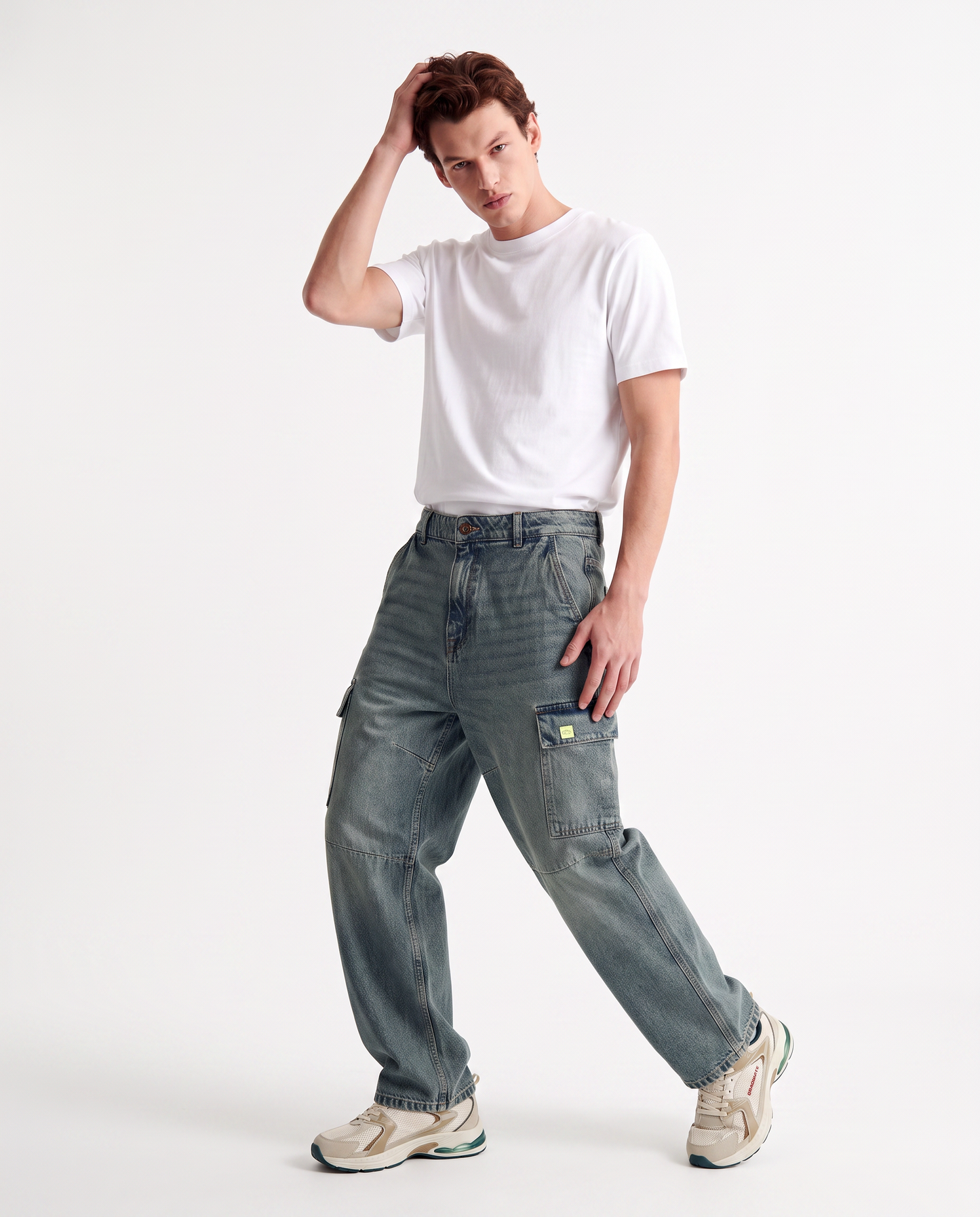 JEANS BAGGY CARGO FIT CON TASCONI SLAVATI - Denim