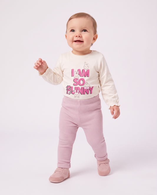 Ribbed Knit Leggings Set - Pink