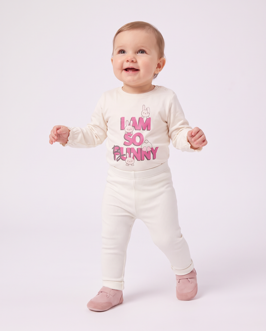 Ribbed Knit Leggings Set - White