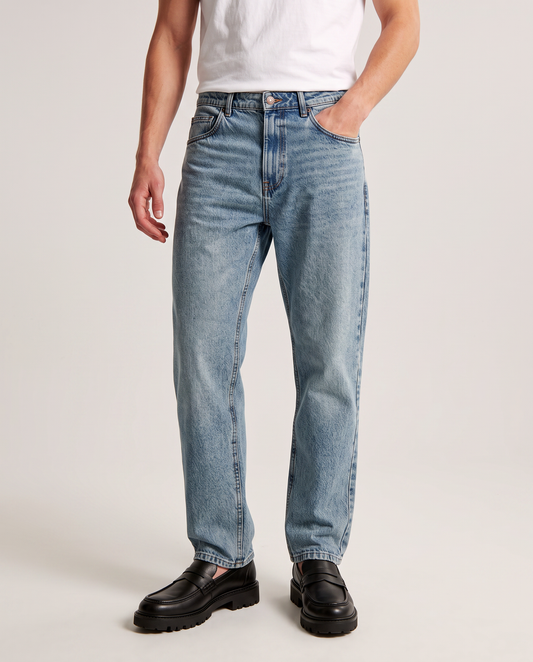 JEANS STRAIGHT FIT in denim slavato - Denim
