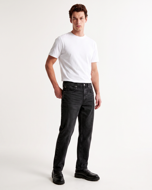 JEANS STRAIGHT FIT in denim slavato - Nero