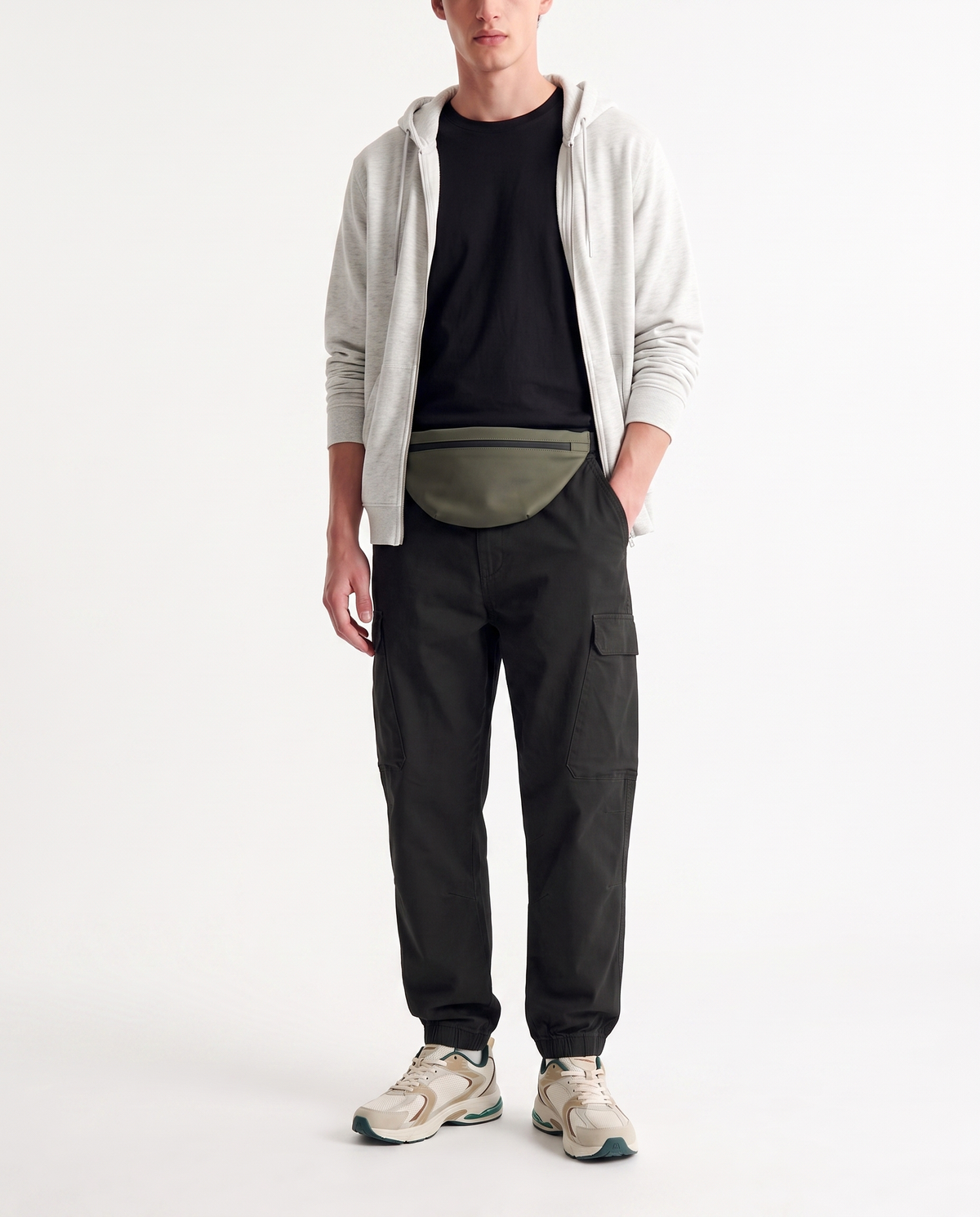 Cargo Fit Pants with Adjustable Waist - Black