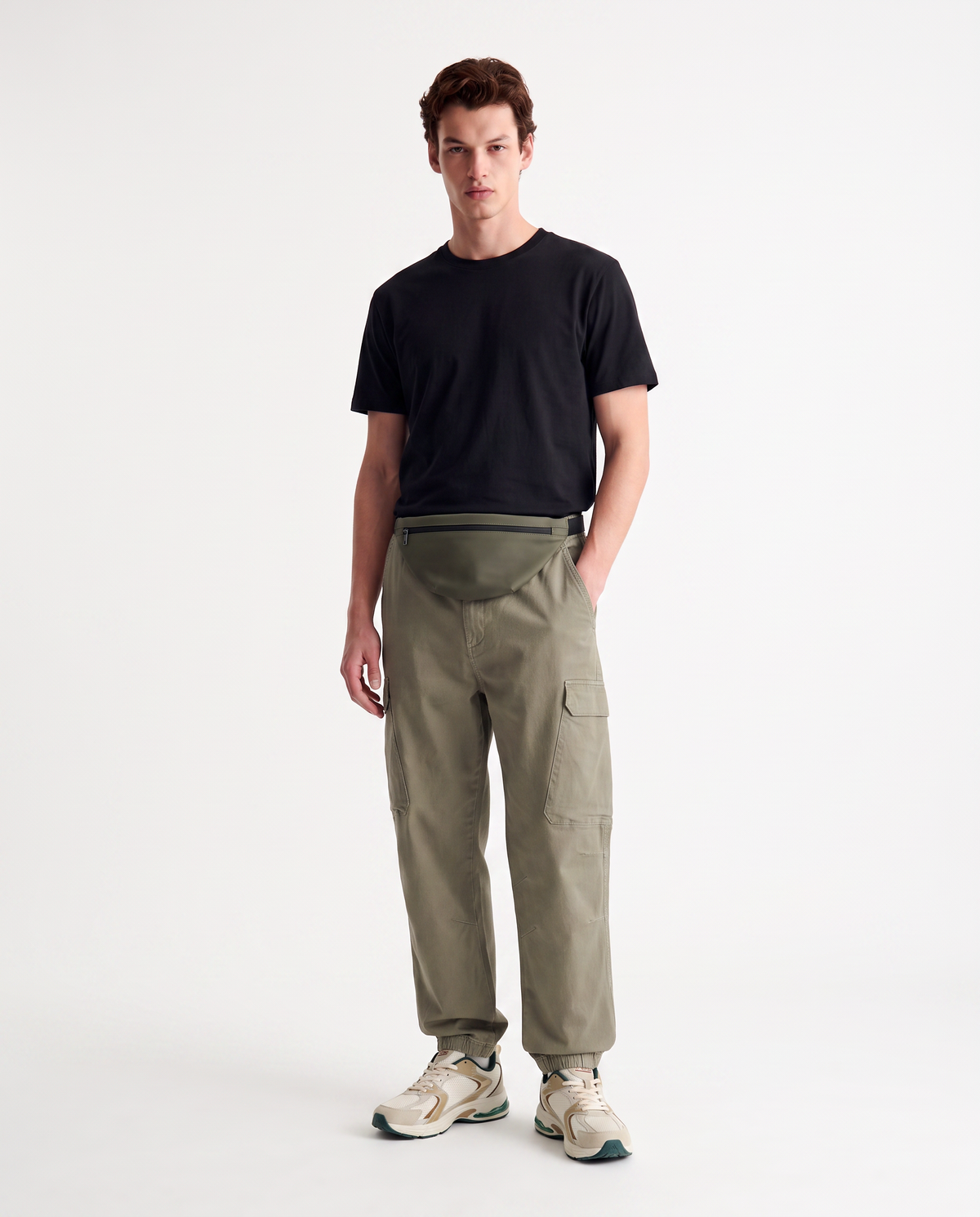 Pantaloni Cargo Fit con Vita Regolabile - Verde kaki