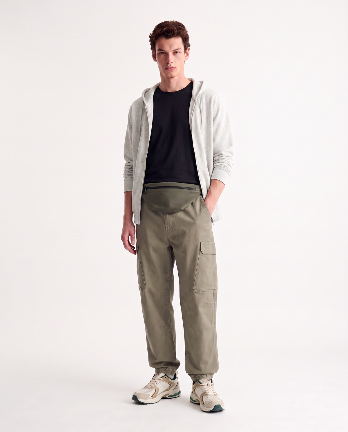 Pantaloni Cargo Fit con Vita Regolabile - Verde kaki
