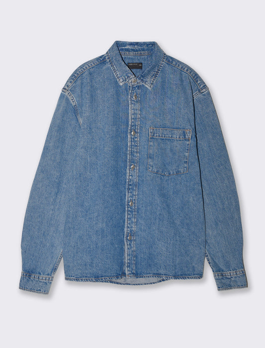 Camicia denim relaxed fit con tasca petto - Denim