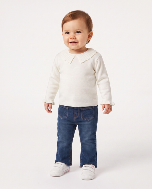 Sweater and romantic collar pullover - White