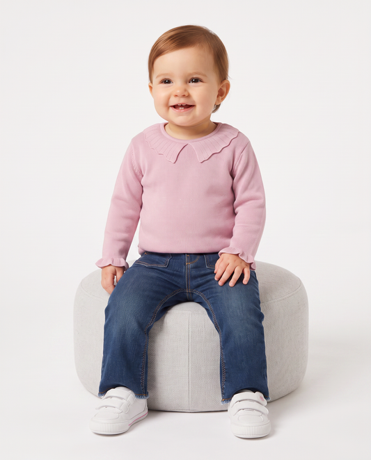 Sweater and romantic collar pullover - Pink