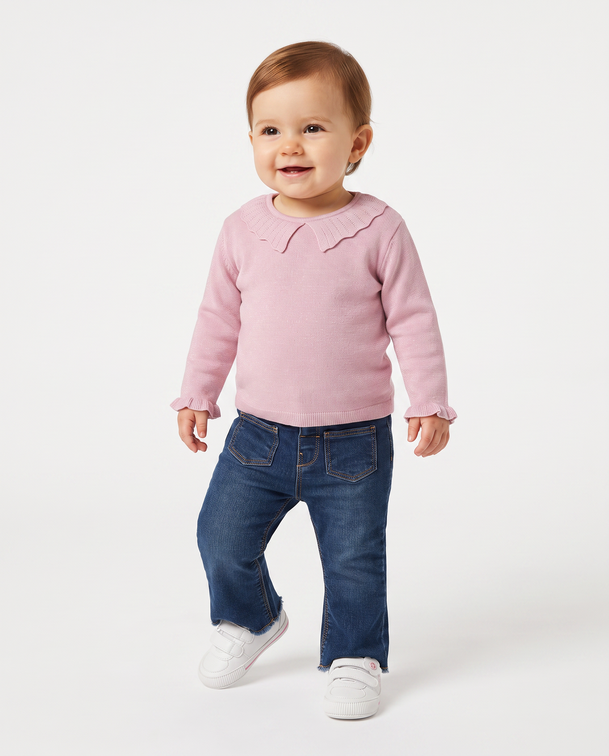 Sweater and romantic collar pullover - Pink