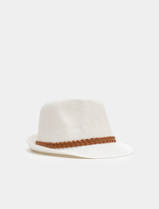 Men's Straw Braided Eco-Pel Hat - White