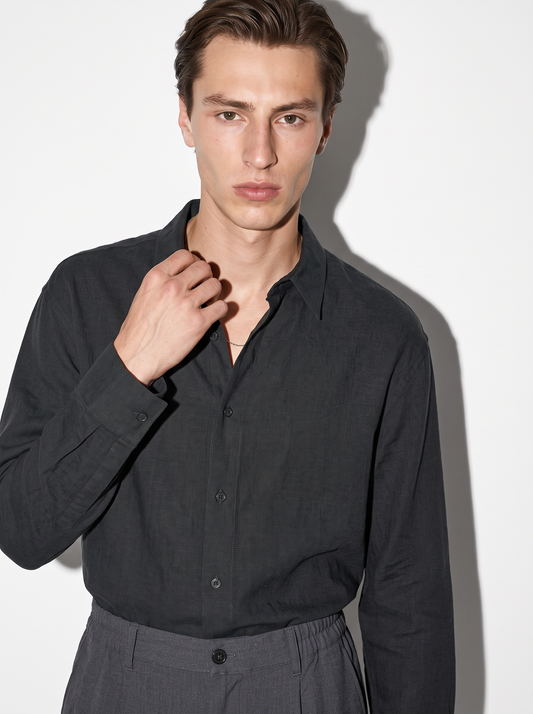 Camicia Relaxed Fit in Tessuto Premium - Antracite melange