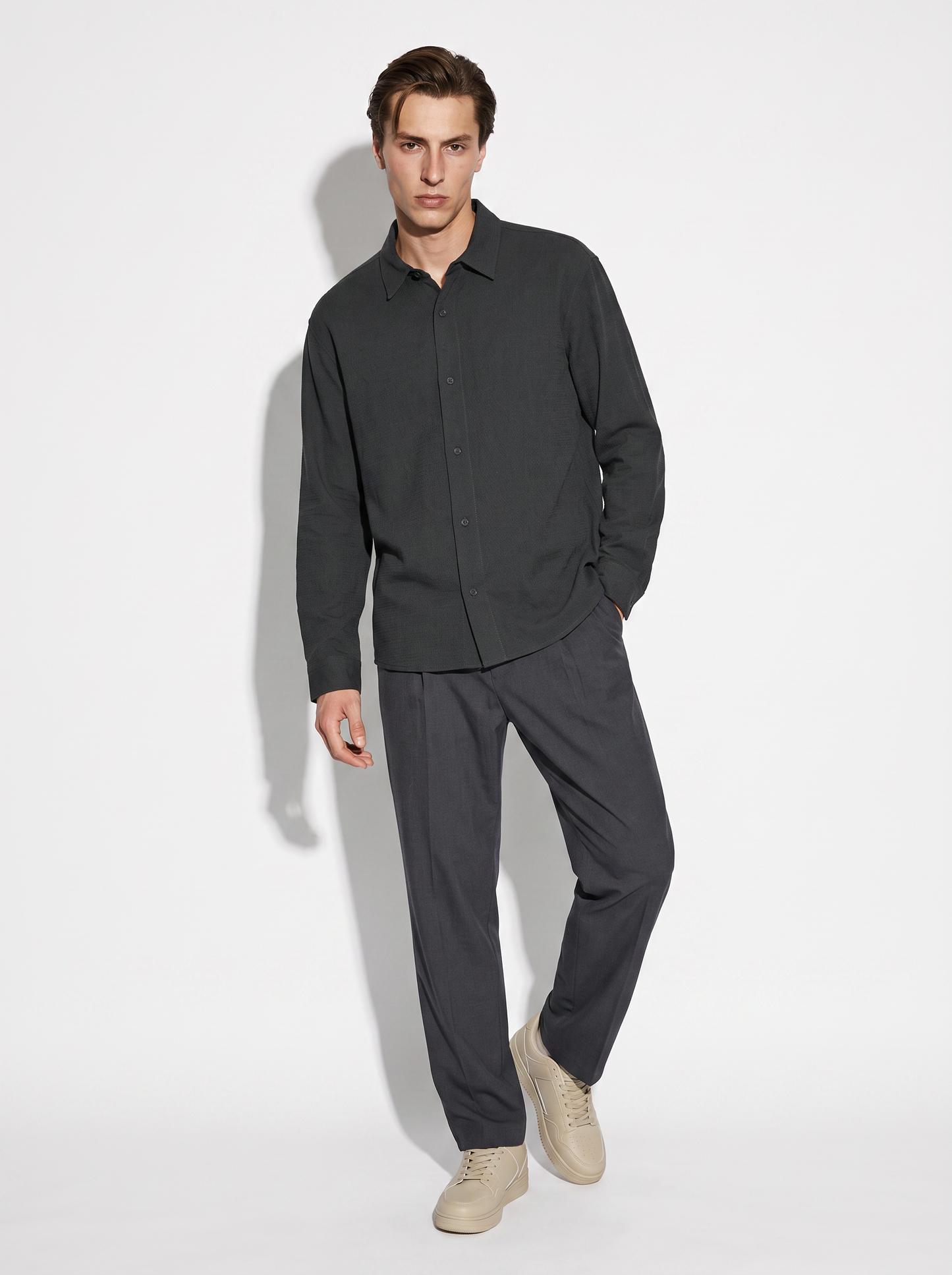 Camicia Relaxed Fit in Tessuto Premium - Antracite melange
