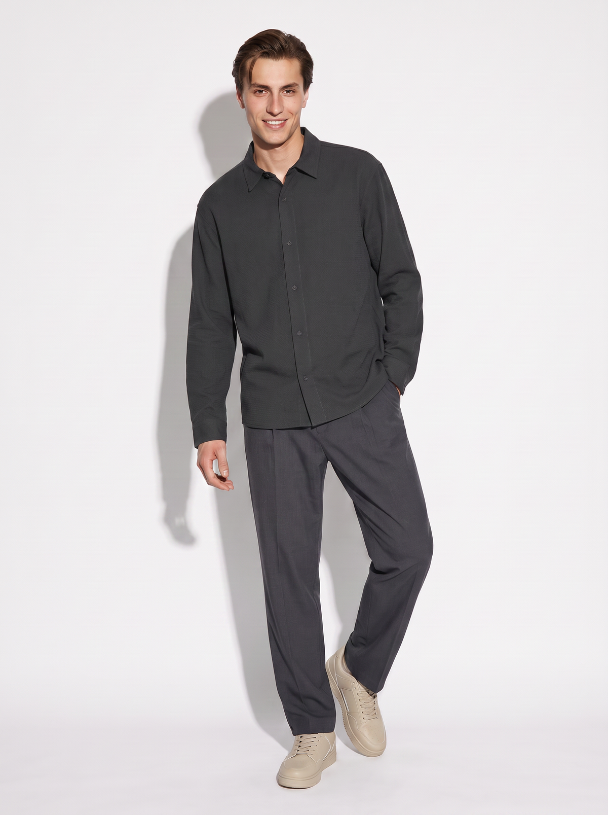 Camicia Relaxed Fit in Tessuto Premium - Antracite melange